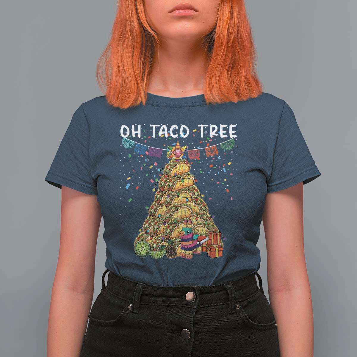 Taco Christmas Tree T Shirt For Women Funny Xmas Foodie Mexican - Wonder Print Shop