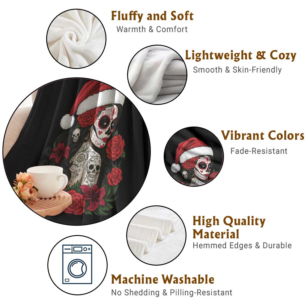 Dia De Los Muertos Mexican Christmas Throw Blanket Day of the Dead Sugar Skull Women - Wonder Print Shop