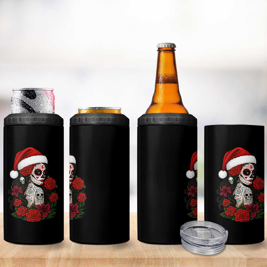 Dia De Los Muertos Mexican Christmas 4 in 1 Can Cooler Tumbler Day of the Dead Sugar Skull Women - Wonder Print Shop