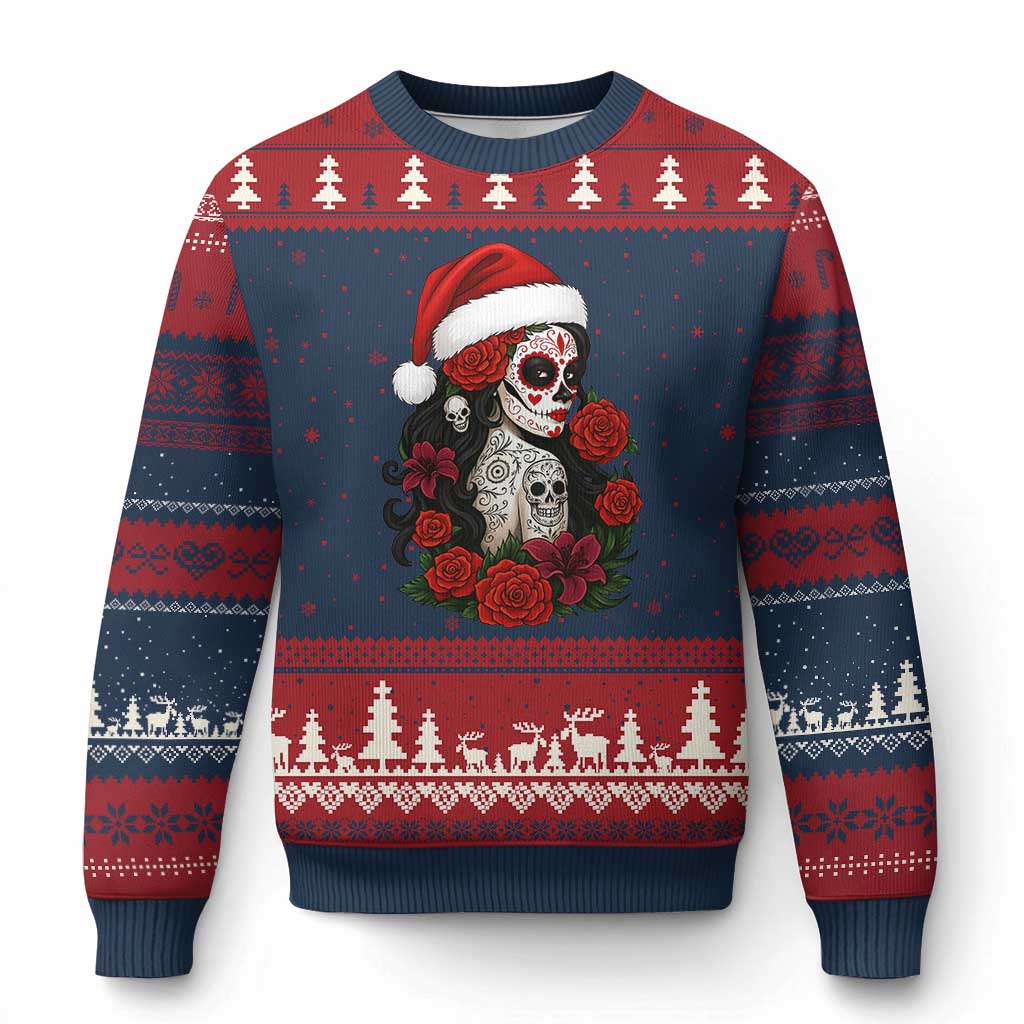 Dia De Los Muertos Mexican Xmas Ugly Christmas Sweater Day of the Dead Sugar Skull Women - Wonder Print Shop