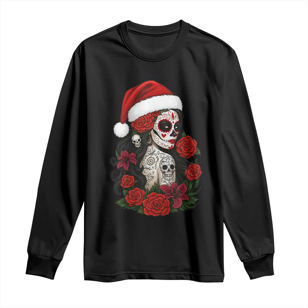 Dia De Los Muertos Mexican Christmas Long Sleeve Shirt Day of the Dead Sugar Skull Women - Wonder Print Shop