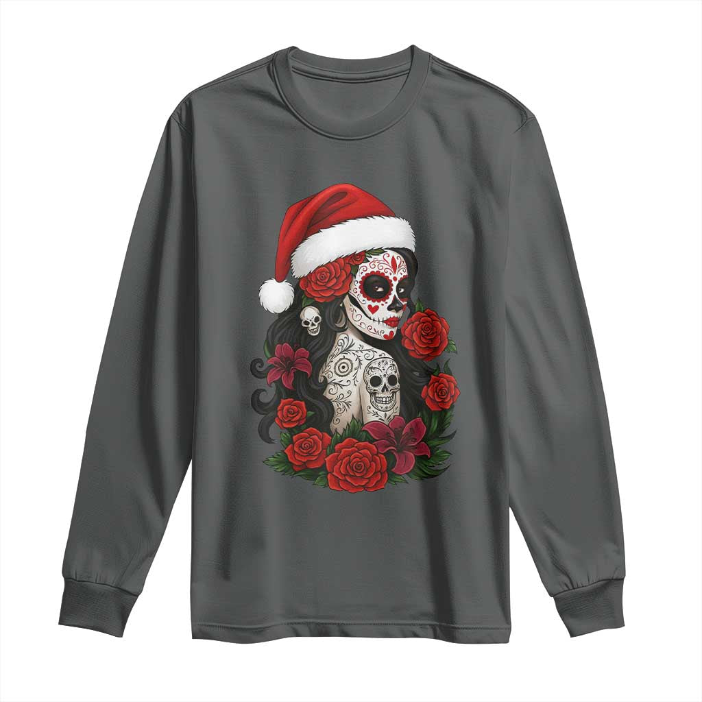 Dia De Los Muertos Mexican Christmas Long Sleeve Shirt Day of the Dead Sugar Skull Women - Wonder Print Shop