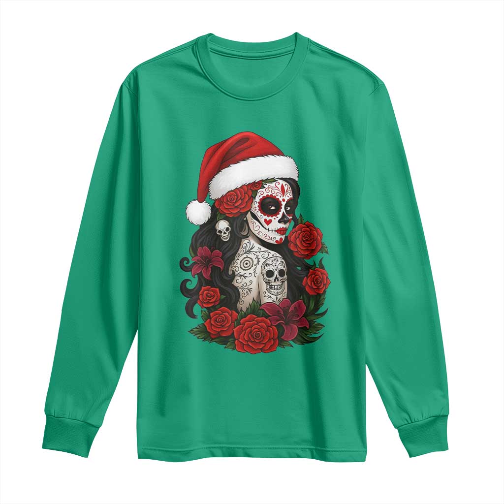 Dia De Los Muertos Mexican Christmas Long Sleeve Shirt Day of the Dead Sugar Skull Women - Wonder Print Shop