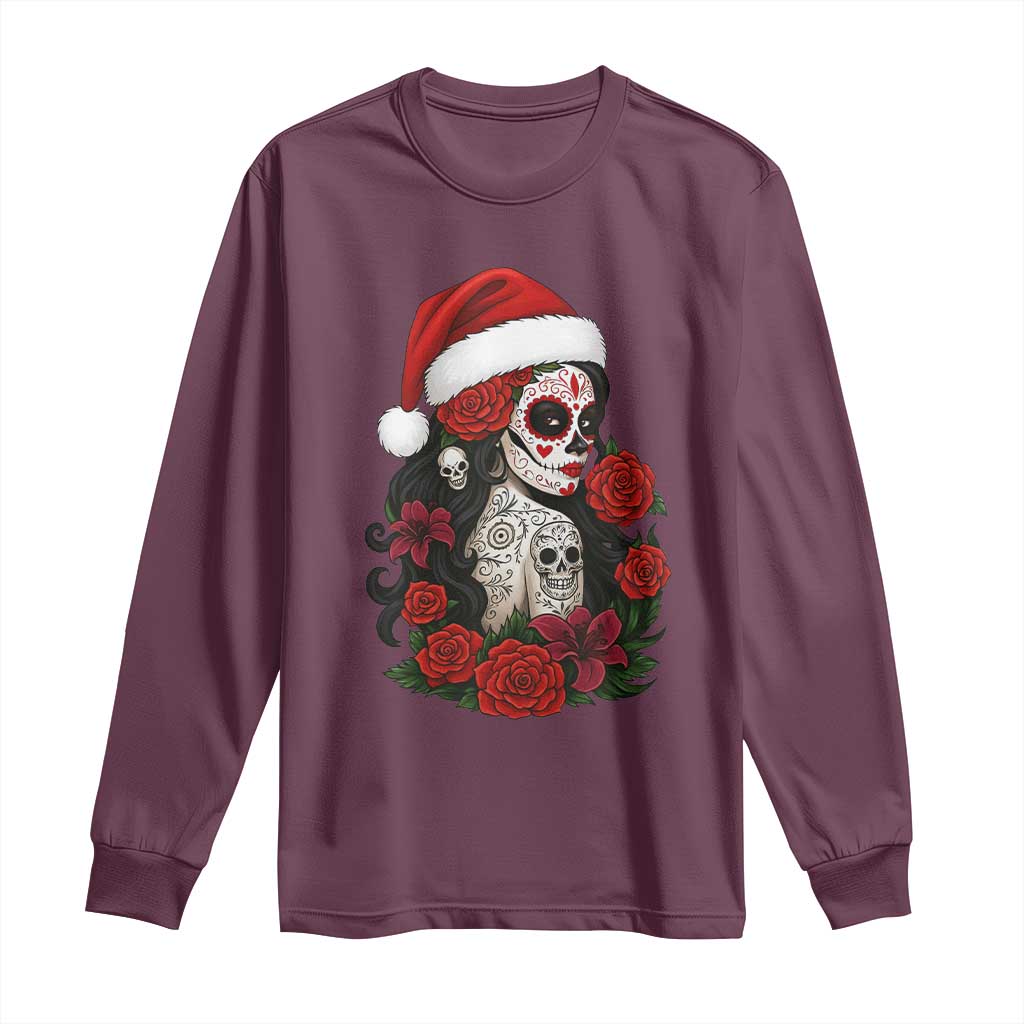Dia De Los Muertos Mexican Christmas Long Sleeve Shirt Day of the Dead Sugar Skull Women - Wonder Print Shop