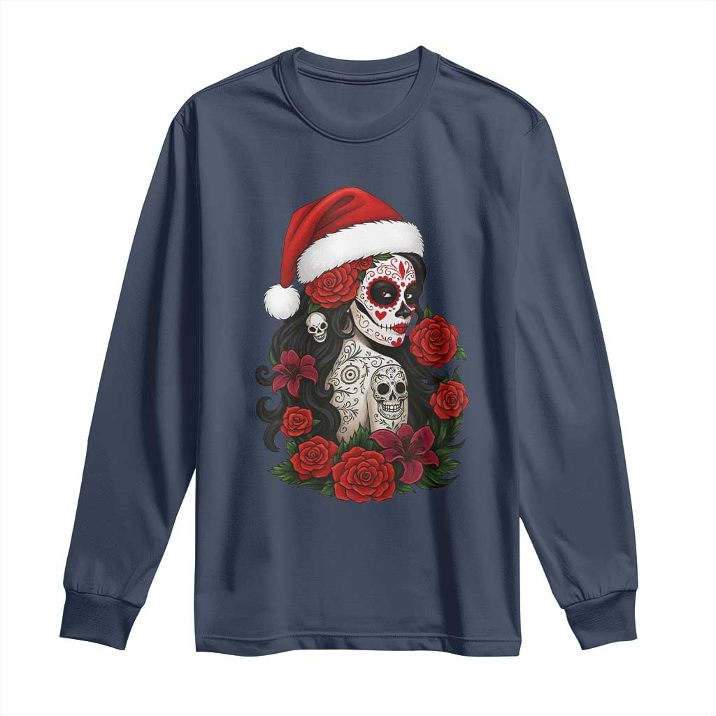 Dia De Los Muertos Mexican Christmas Long Sleeve Shirt Day of the Dead Sugar Skull Women - Wonder Print Shop