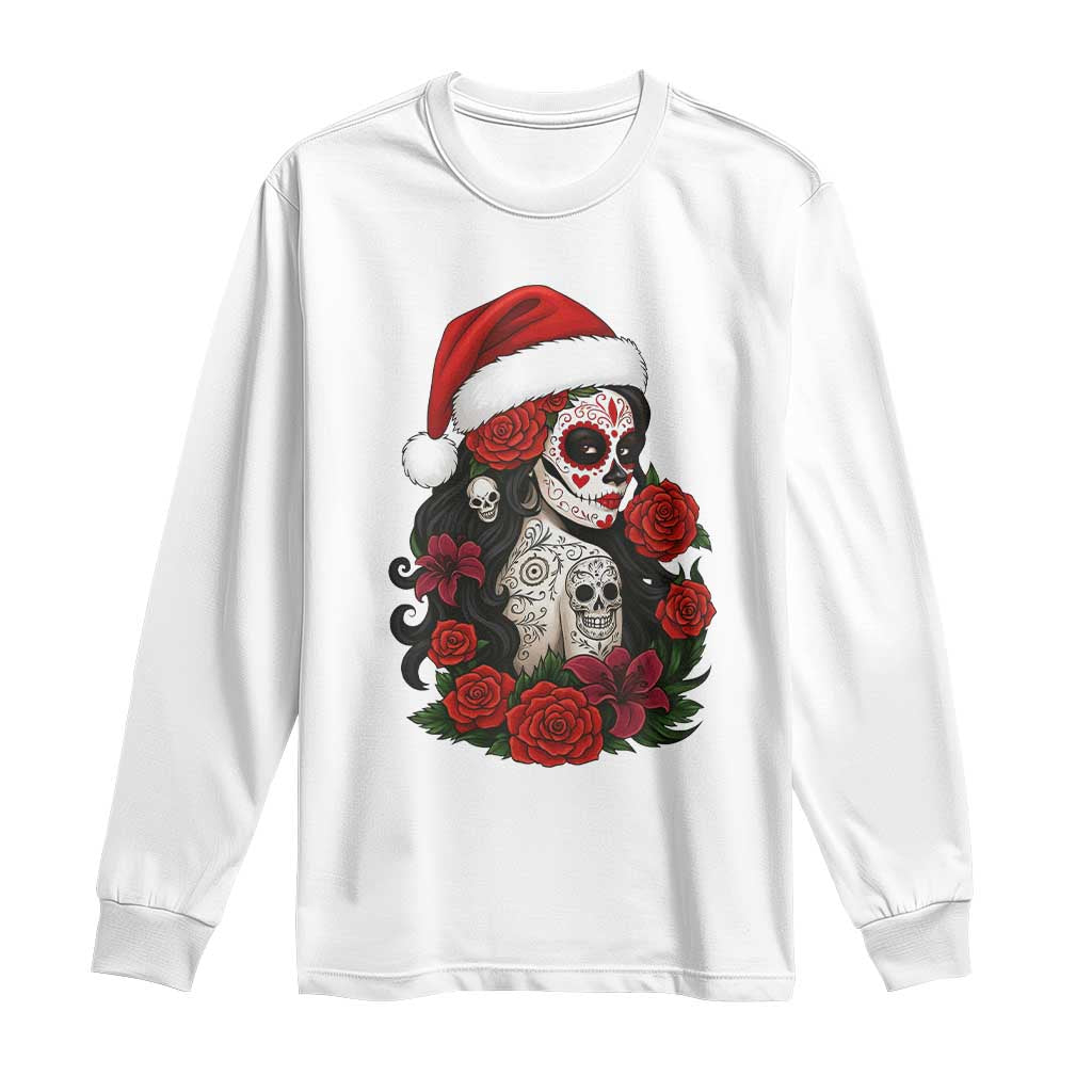 Dia De Los Muertos Mexican Christmas Long Sleeve Shirt Day of the Dead Sugar Skull Women - Wonder Print Shop