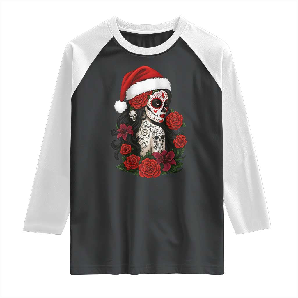 Dia De Los Muertos Mexican Christmas Raglan Shirt Day of the Dead Sugar Skull Women - Wonder Print Shop
