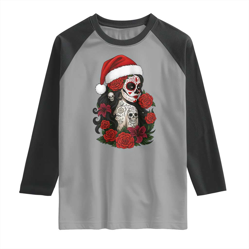 Dia De Los Muertos Mexican Christmas Raglan Shirt Day of the Dead Sugar Skull Women - Wonder Print Shop