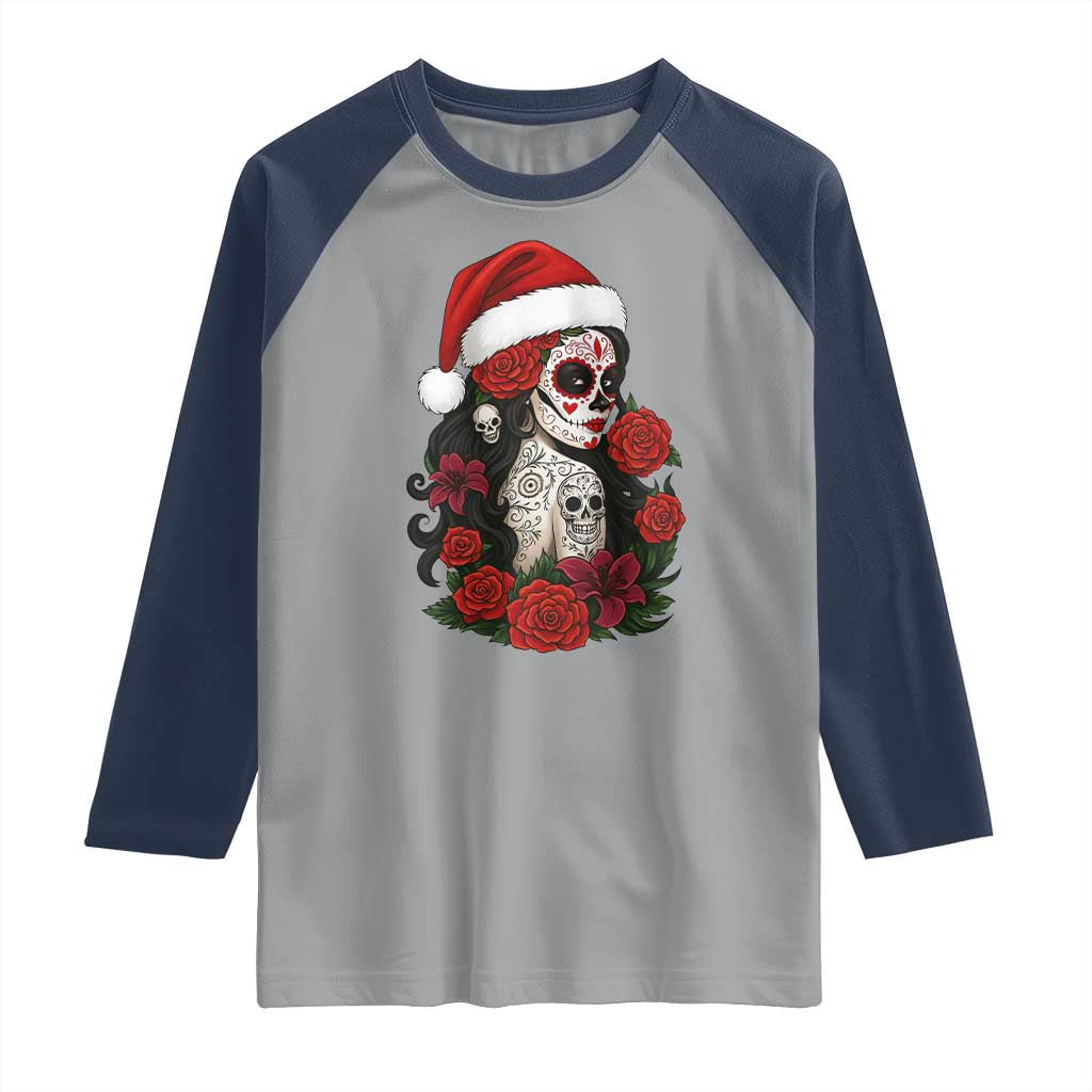 Dia De Los Muertos Mexican Christmas Raglan Shirt Day of the Dead Sugar Skull Women - Wonder Print Shop