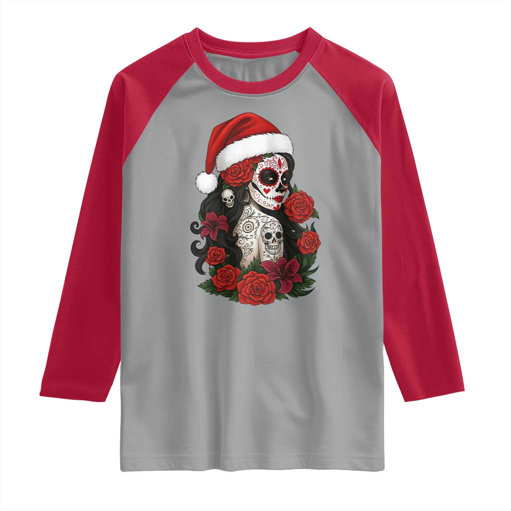 Dia De Los Muertos Mexican Christmas Raglan Shirt Day of the Dead Sugar Skull Women - Wonder Print Shop