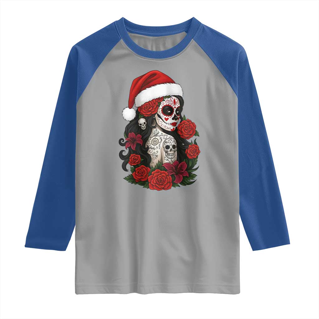 Dia De Los Muertos Mexican Christmas Raglan Shirt Day of the Dead Sugar Skull Women - Wonder Print Shop