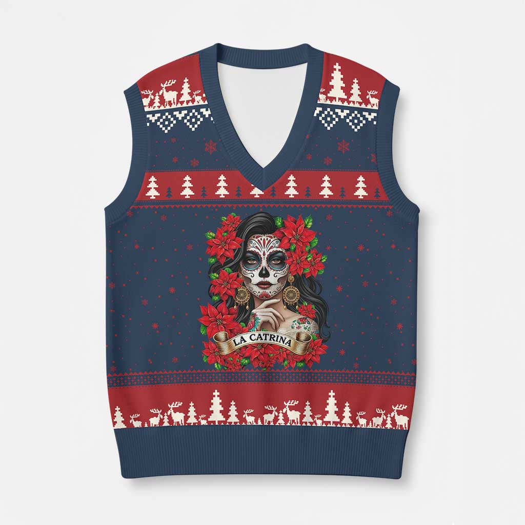 Dia De Los Muertos Mexican V-Neck Knit Sweater Vest Day of the Dead Sugar Skull Women - Wonder Print Shop