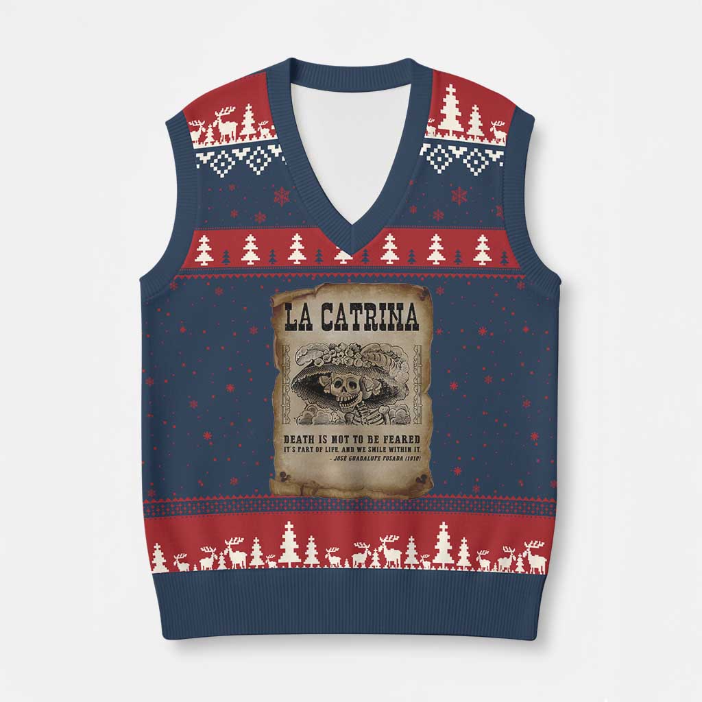 Day Of The Dead V-Neck Knit Sweater Vest La Calavera Garbancera - Wonder Print Shop