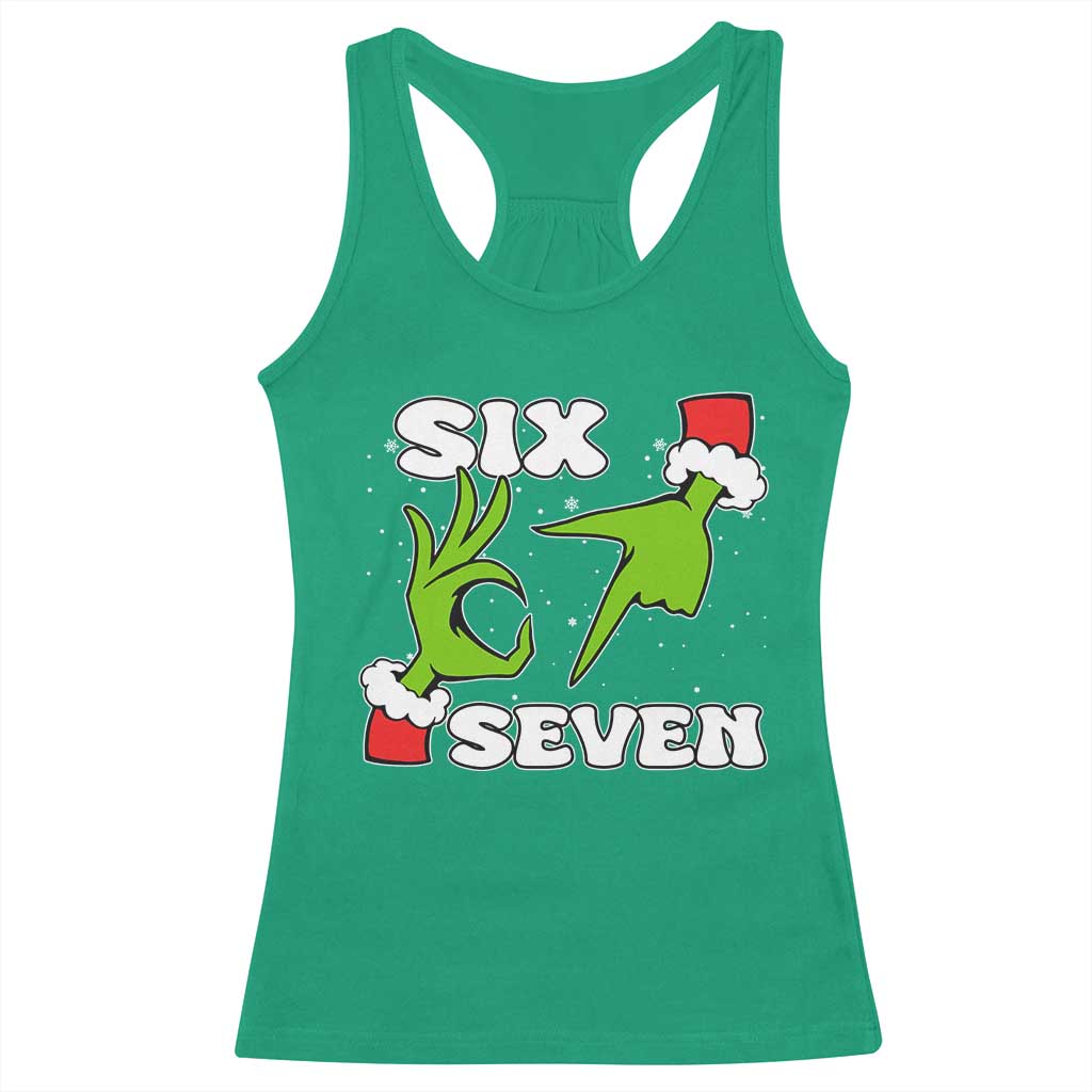 67 Six Seven Christmas Meme Racerback Tank Top Funny Elf Hands - Wonder Print Shop