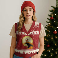 Dia De Los Muertos V-Neck Knit Sweater Vest Skeletons Dancing Mexican - Wonder Print Shop