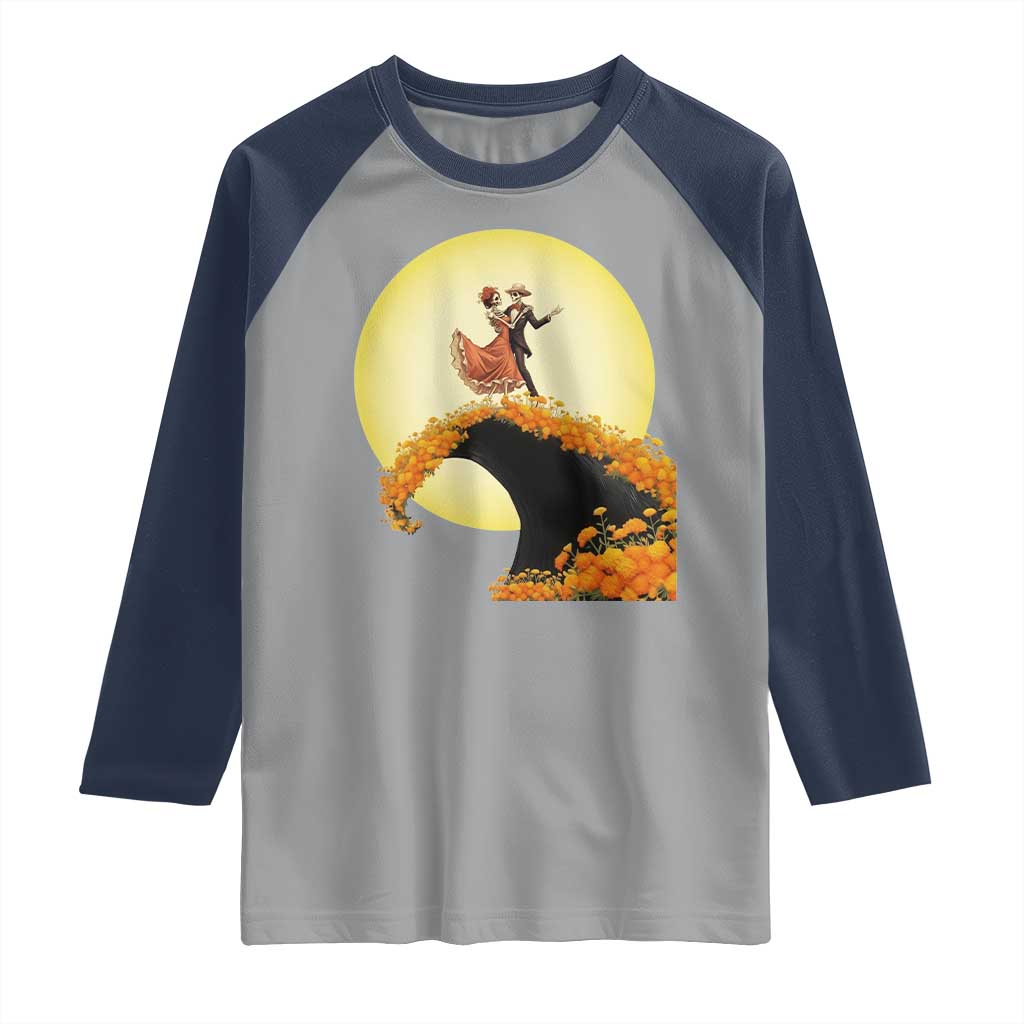 Dia De Los Muertos Raglan Shirt Skeletons Dancing Mexican - Wonder Print Shop