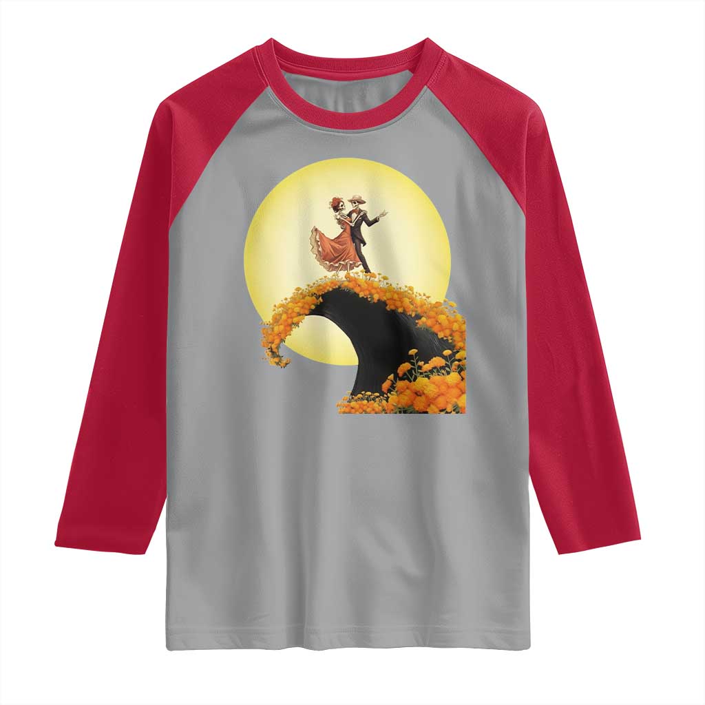 Dia De Los Muertos Raglan Shirt Skeletons Dancing Mexican - Wonder Print Shop