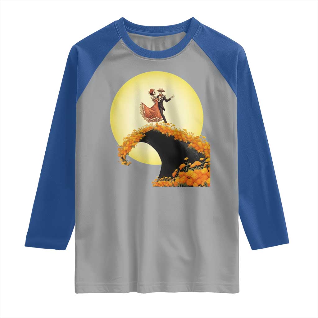 Dia De Los Muertos Raglan Shirt Skeletons Dancing Mexican - Wonder Print Shop