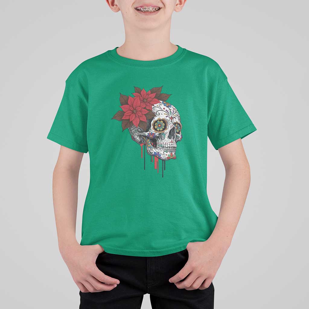 Sugar Skull Calavera Holiday Spirit Mistletoe T Shirt For Kid - Wonder Print Shop