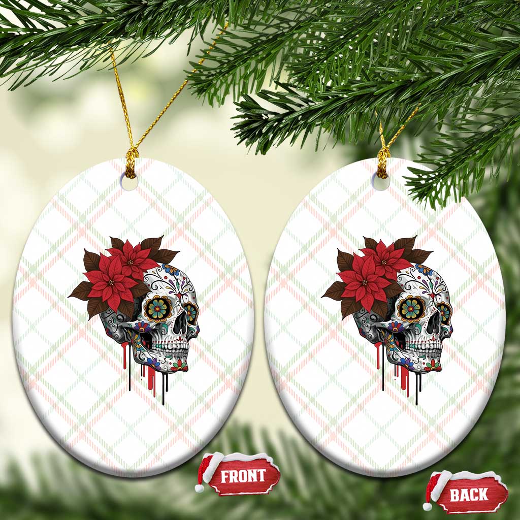 Sugar Skull Calavera Holiday Spirit Mistletoe Ceramic Ornament - Wonder Print Shop