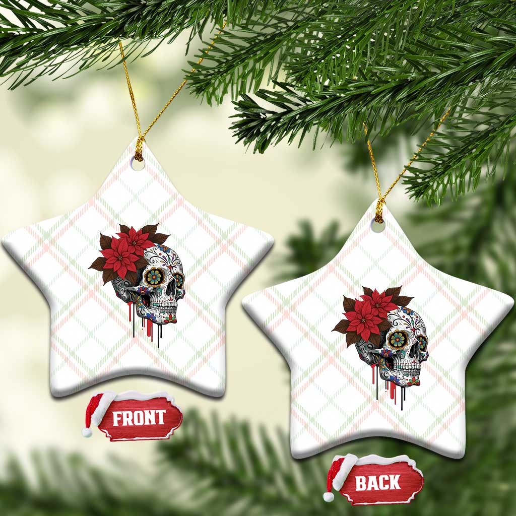 Sugar Skull Calavera Holiday Spirit Mistletoe Ceramic Ornament - Wonder Print Shop