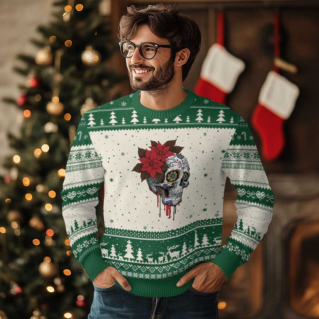 Sugar Skull Calavera Holiday Spirit Mistletoe Ugly Christmas Sweater - Wonder Print Shop