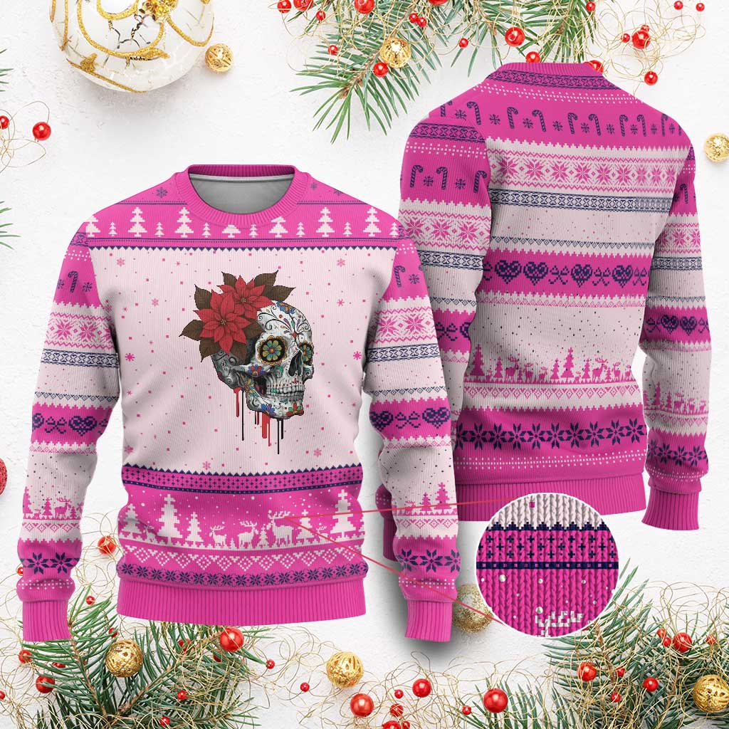 Sugar Skull Calavera Holiday Spirit Mistletoe Ugly Christmas Sweater - Wonder Print Shop
