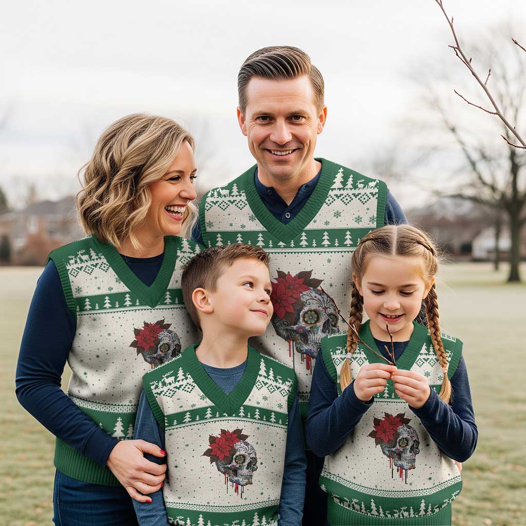 Sugar Skull Calavera Holiday Spirit Mistletoe V-Neck Knit Sweater Vest - Wonder Print Shop