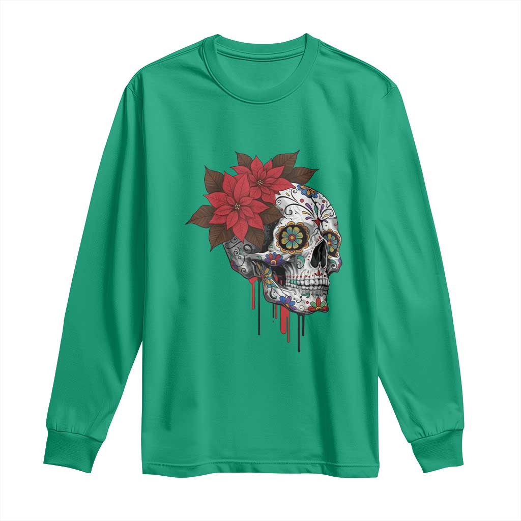 Sugar Skull Calavera Holiday Spirit Mistletoe Long Sleeve Shirt - Wonder Print Shop
