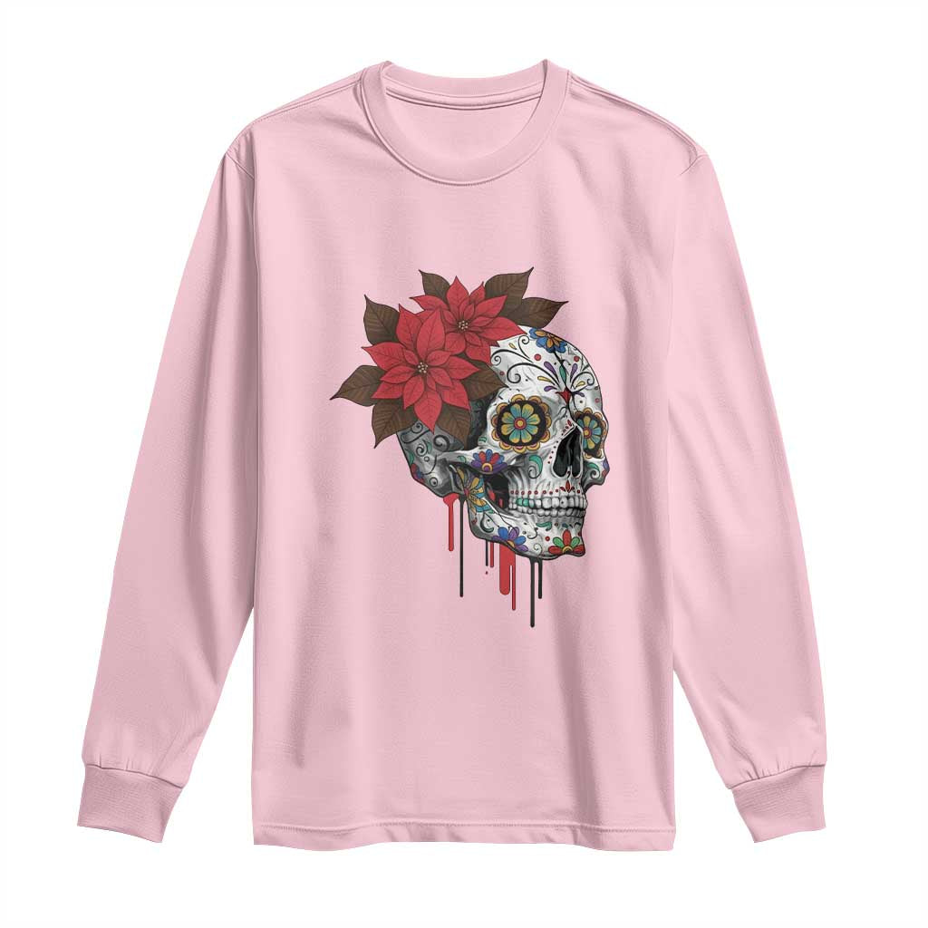 Sugar Skull Calavera Holiday Spirit Mistletoe Long Sleeve Shirt - Wonder Print Shop