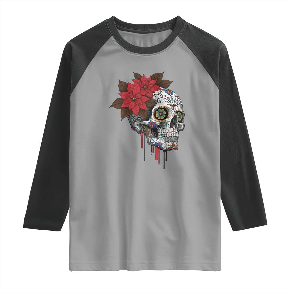Sugar Skull Calavera Holiday Spirit Mistletoe Raglan Shirt - Wonder Print Shop