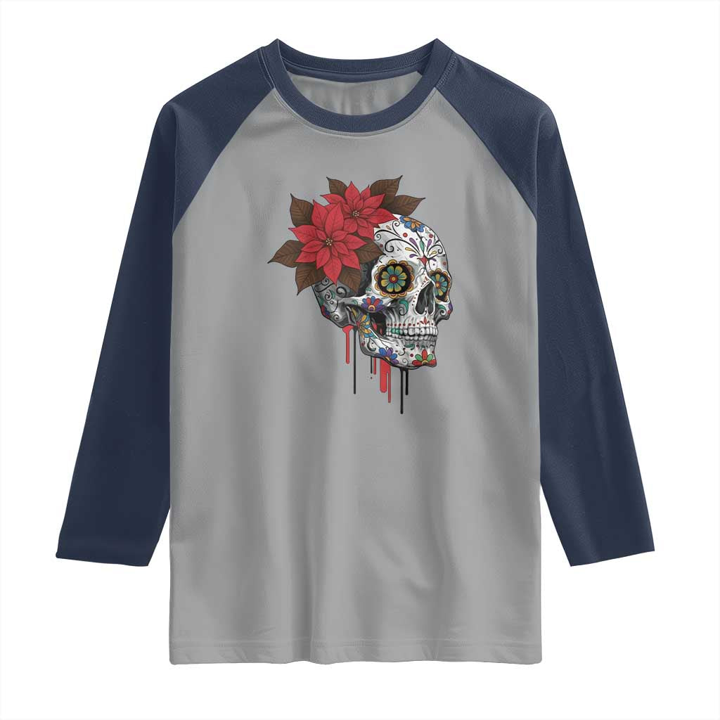 Sugar Skull Calavera Holiday Spirit Mistletoe Raglan Shirt - Wonder Print Shop
