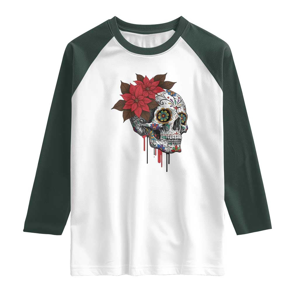 Sugar Skull Calavera Holiday Spirit Mistletoe Raglan Shirt - Wonder Print Shop
