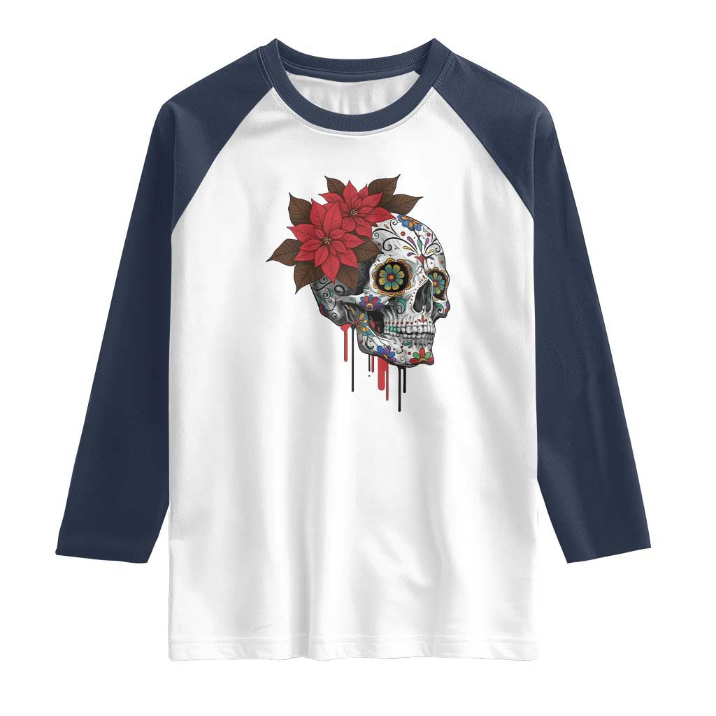Sugar Skull Calavera Holiday Spirit Mistletoe Raglan Shirt - Wonder Print Shop