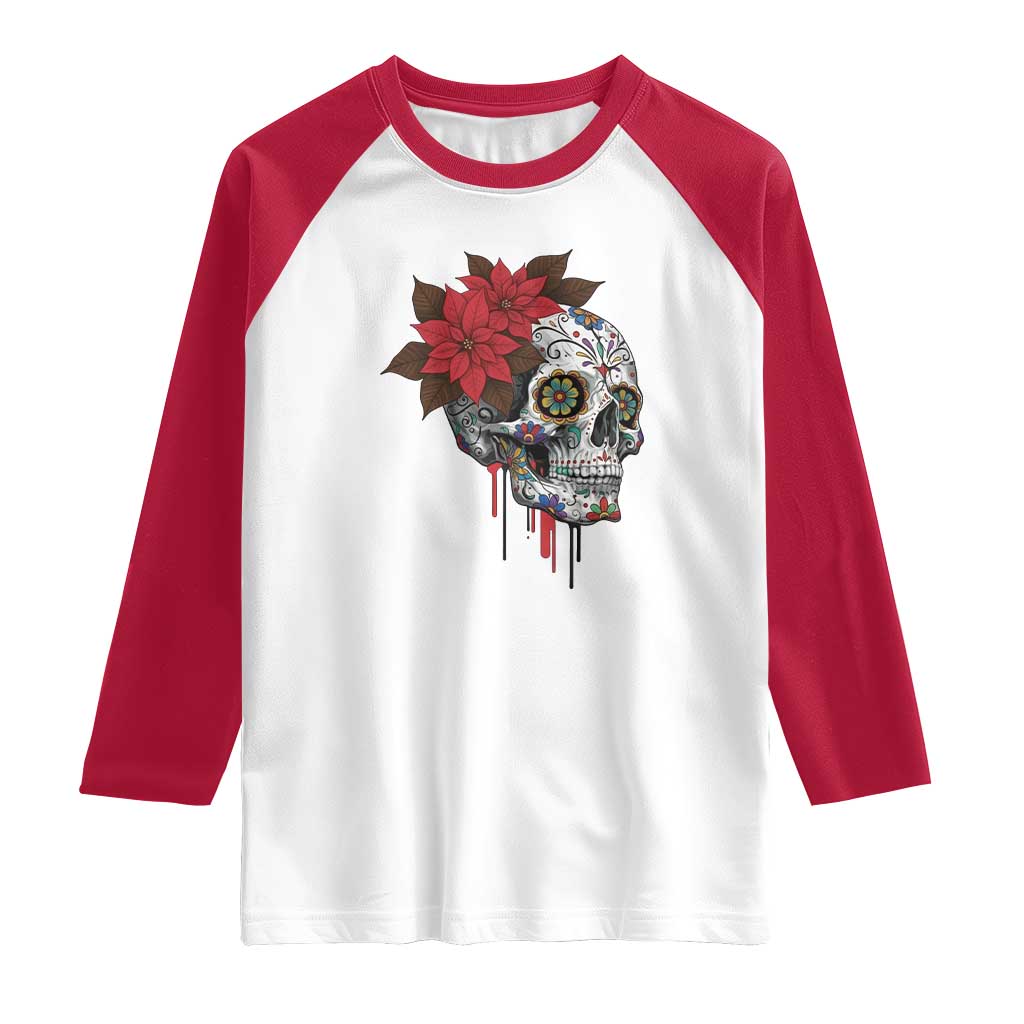 Sugar Skull Calavera Holiday Spirit Mistletoe Raglan Shirt - Wonder Print Shop