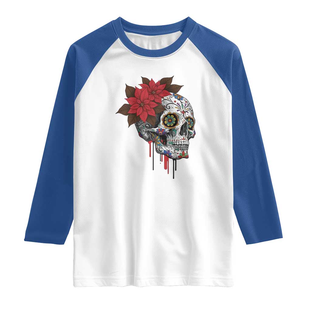 Sugar Skull Calavera Holiday Spirit Mistletoe Raglan Shirt - Wonder Print Shop