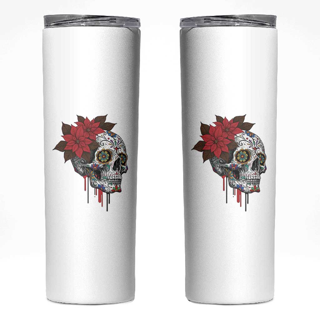 Sugar Skull Calavera Holiday Spirit Mistletoe Skinny Tumbler - Wonder Print Shop