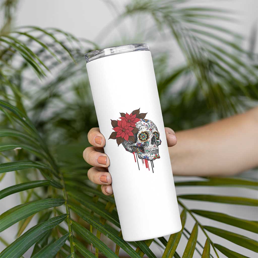 Sugar Skull Calavera Holiday Spirit Mistletoe Skinny Tumbler - Wonder Print Shop