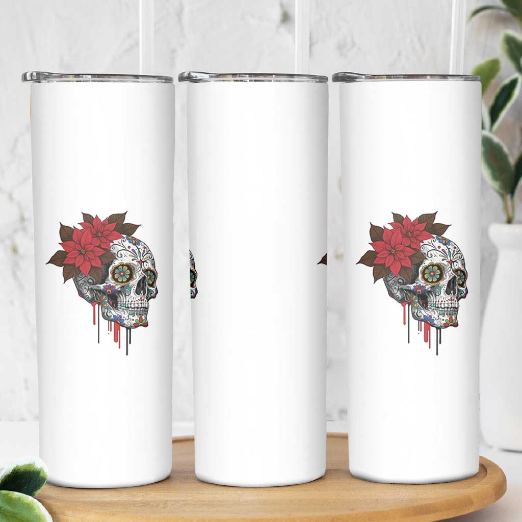 Sugar Skull Calavera Holiday Spirit Mistletoe Skinny Tumbler - Wonder Print Shop