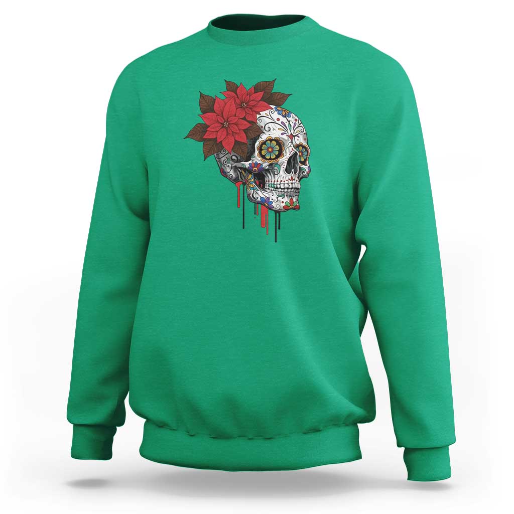 Sugar Skull Calavera Holiday Spirit Mistletoe Sweatshirt - Wonder Print Shop