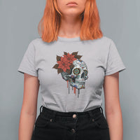 Sugar Skull Calavera Holiday Spirit Mistletoe T Shirt For Women - Wonder Print Shop
