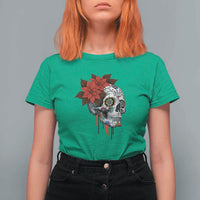 Sugar Skull Calavera Holiday Spirit Mistletoe T Shirt For Women - Wonder Print Shop