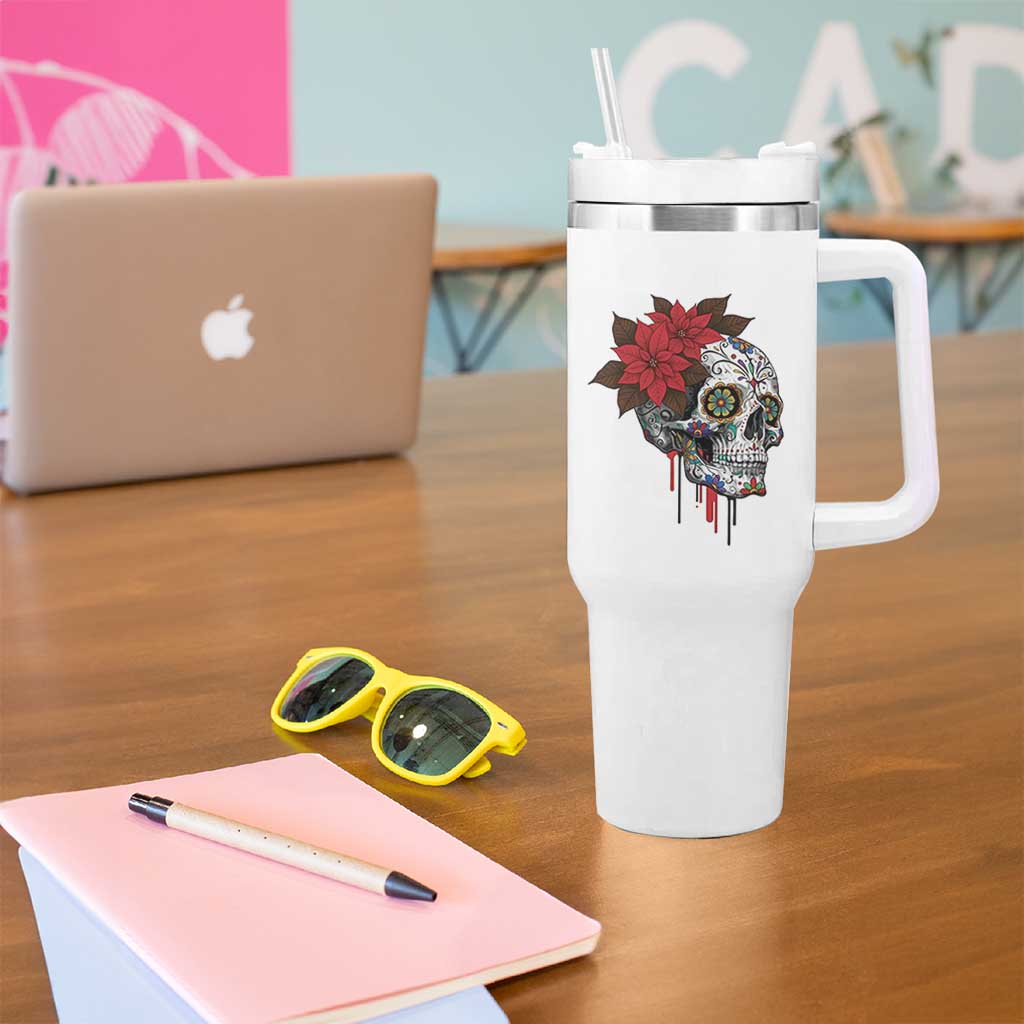 Sugar Skull Calavera Holiday Spirit Mistletoe Tumbler With Handle - Wonder Print Shop