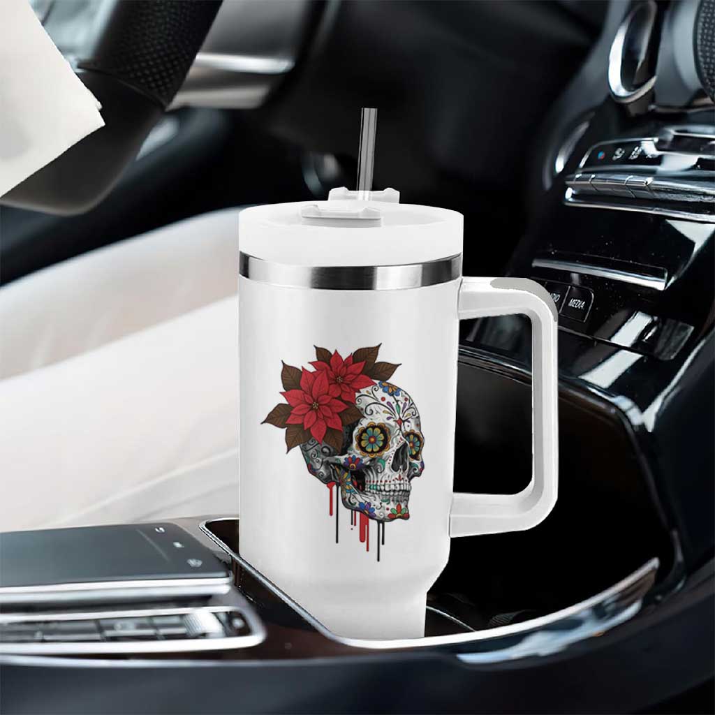 Sugar Skull Calavera Holiday Spirit Mistletoe Tumbler With Handle - Wonder Print Shop