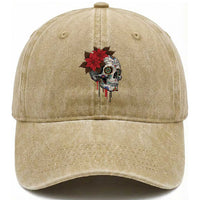 Sugar Skull Calavera Holiday Spirit Mistletoe Washed Cotton Baseball Cap