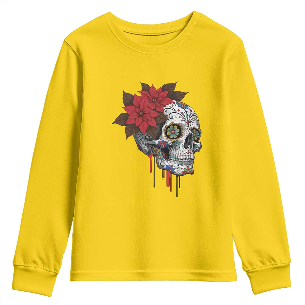 Sugar Skull Calavera Holiday Spirit Mistletoe Youth Sweatshirt - Wonder Print Shop
