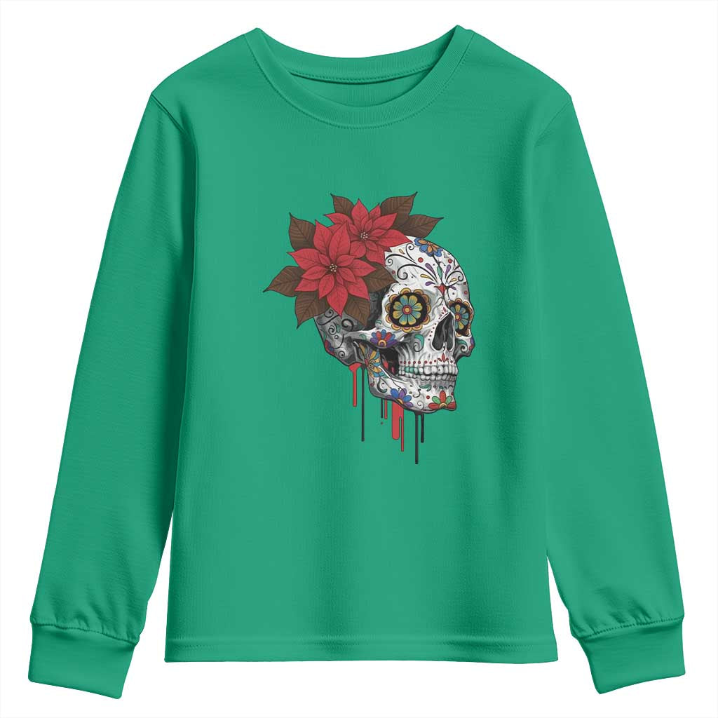 Sugar Skull Calavera Holiday Spirit Mistletoe Youth Sweatshirt - Wonder Print Shop