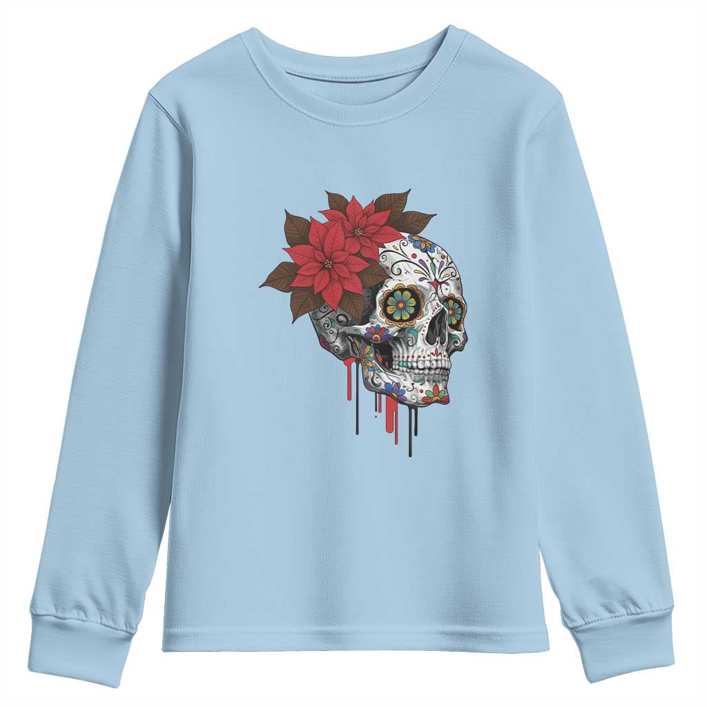 Sugar Skull Calavera Holiday Spirit Mistletoe Youth Sweatshirt - Wonder Print Shop