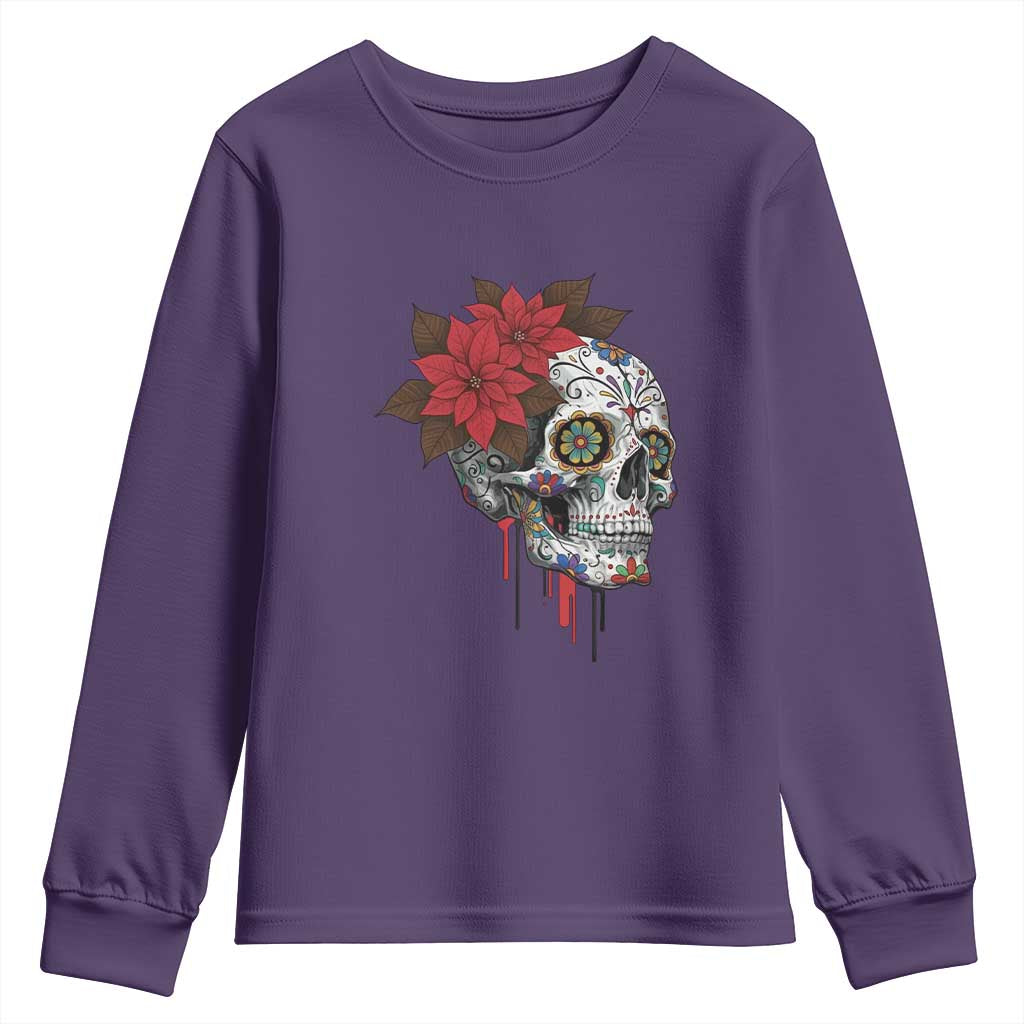 Sugar Skull Calavera Holiday Spirit Mistletoe Youth Sweatshirt - Wonder Print Shop