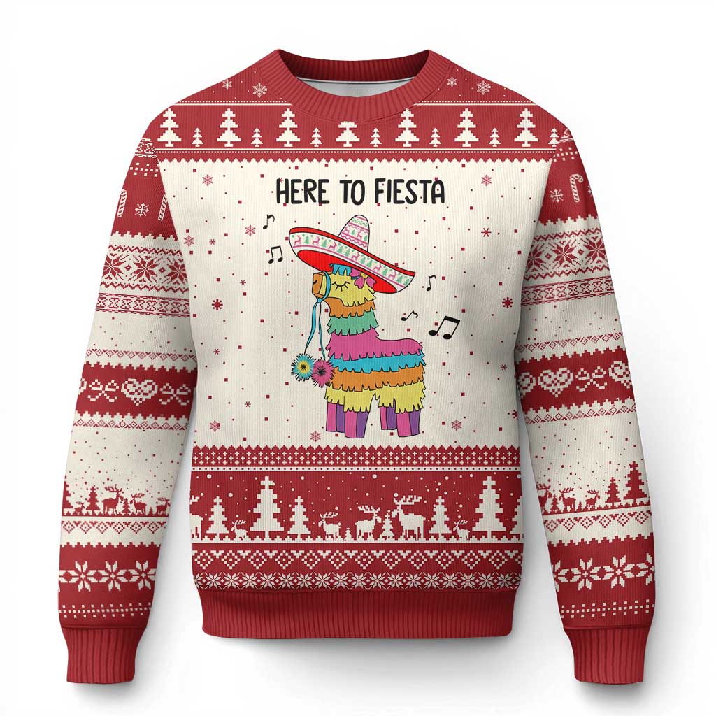 Funny Pinata Mexican Ugly Christmas Sweater Here To Fiesta - Wonder Print Shop